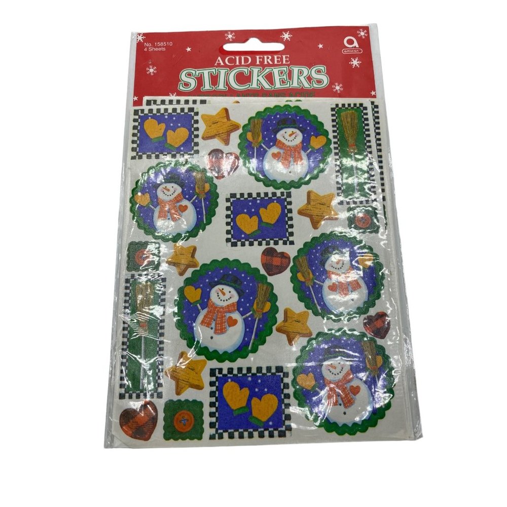 Vintage Amscan Holiday Snowman Stickers 4 Sheets Sealed in pkg